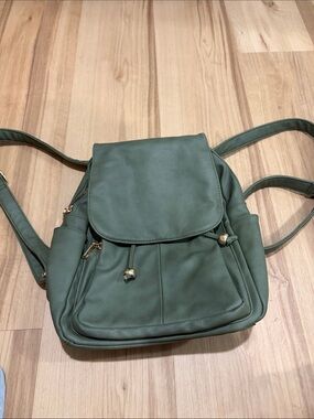 Green Vegan Leather Backpack Purse -